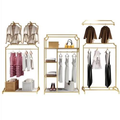 Clothing store display rack floor type gold womens wear special double layer clothes shelf decoration desk wall hanging