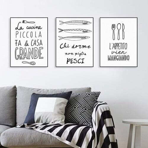 Nordic Fish Food Quotes Posters Prints Wall Art Picture Minimalist Black and White Kitchen Restaurant Home Decor Canvas Painting