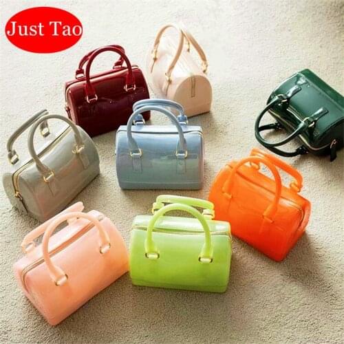 Just Tao! 38 Candy Colors Childrens Fashion Jelly handbags Girls PVC Tote Womans Mini beach bags Kid Mini Pillow bag JT070-2