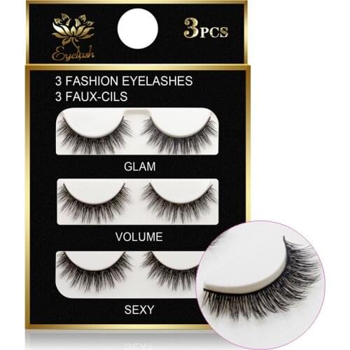 NEWCOME 3 Pairs Full Strip Eyelashes 3D Fake Mink Lashes Luxury Hand Made Mink Eyelashes Soft Natural False Eyelashes Makeup