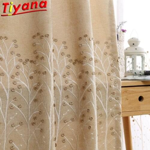 American Country-style Romantic Beige Embossed Tree Curtains Living Room Beige Blackout Bedroom Wedding Curtains Tulle HM025B#NT