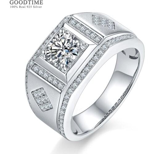 Luxury Moissanite Men Ring Pure 100% 925 Sterling Silver Rings Jewelry Accessories Gift For Bridegroom Wedding Party