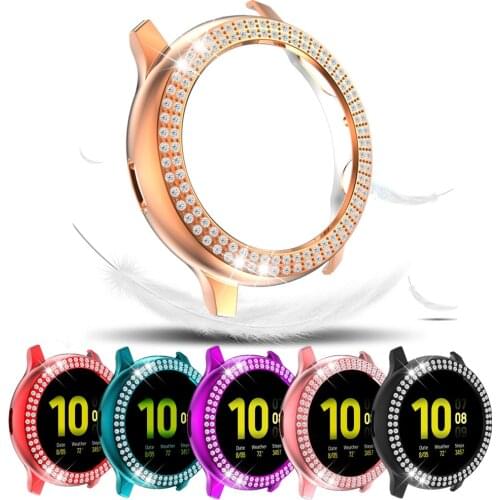 Double-rows Glitter Diamond Luxury Case for Samsung Galaxy Watch Active2 40mm44mm Thin Shell Protective Frame Anti-scratch Cover