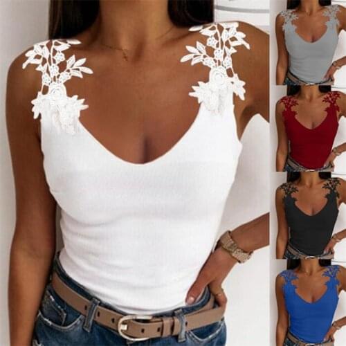 Sleeveless Shirts Women Lace Floral Tops Summer Streetwear Elegant Womens Casual Tanks Sold Color Vest Top 2021