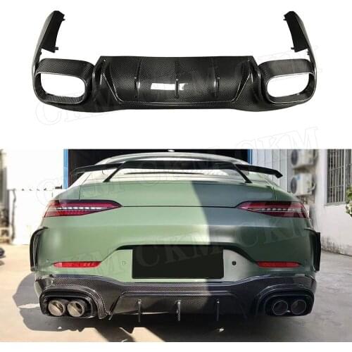 Dry Carbon Fiber Rear Bumper Lip Diffuser Spoiler For Mercedes Benz AMG GT50 GT53 GT43 2019 2020 FRP Fins Shark Style Skid Plate