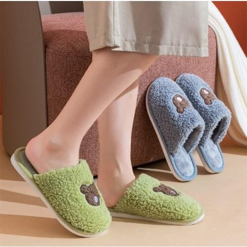 Bear Slippers Men Women Winter Warm Furry Slides Soft Comfortable Home Cotton Non-slip Slippers Male Female House Shoes