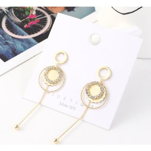 TONGKWOK Bohemia Exaggeration Dangle Earrings For Women Silk Thread Tassel Metal Long Chandelier Earrings #140693