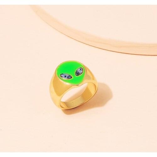 Alien rings for women enamel red green white funny fancy rings for teenage girls creative cute y2k jewelry