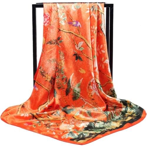 Womens Beautiful Silk Scarf 90cm * 90cm Large Square New Flower Bird Jungle Printed Shawl Ladys Head Scarves