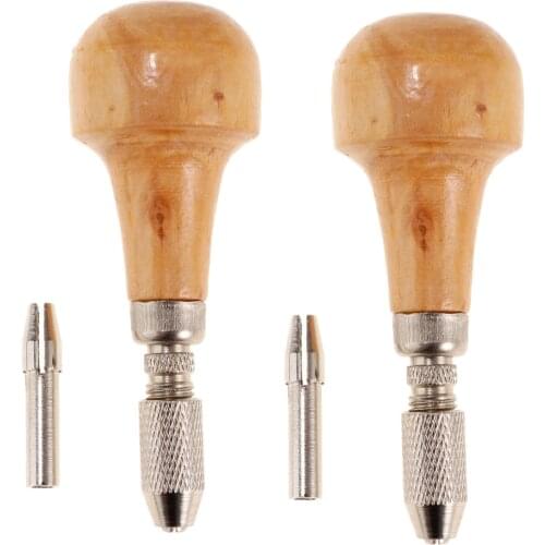 2 Sets Pin Vise Vice Drill Bits w/ Wooden Handle Watchmaking Repair Tool
