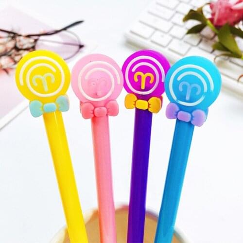 24 Pcs Cute Cartoon Lollipop Black Signature Pen Creative Girl Style Donut Gel Pen Stationary Pens Material Escolar