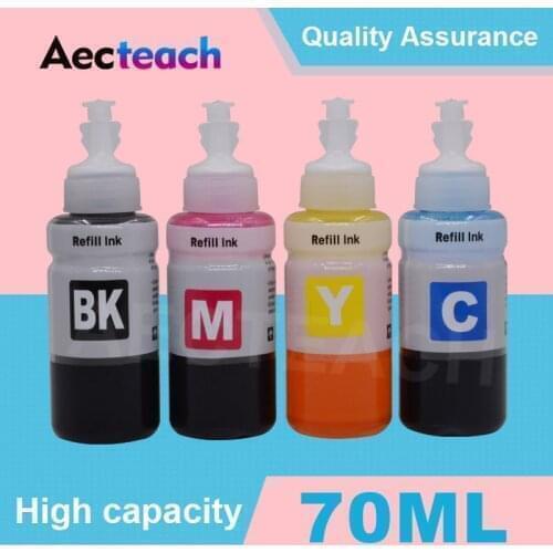 Aecteach Printer Dye Ink 70ml Bottle T6641 T6642 T6643 T6644 For Epson EcoTank L120 L310 L380 L396 L455 L495 L575 Cartridges