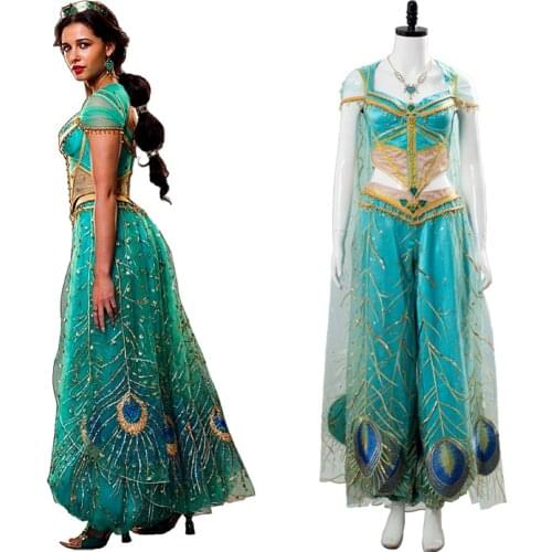 Aladdin Princess Cosplay Costume Naomi Scott Uniform Tops Pants Cloak Headgear Party Fancy Clothing Women