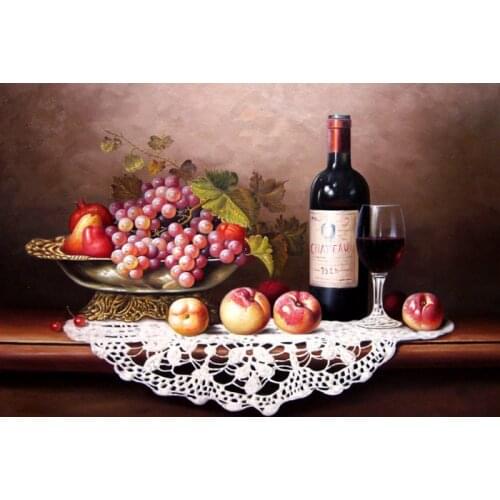 Free shipping classical still life oil painting red wine fruit canvas printings printed on canvas wall art decoration picture