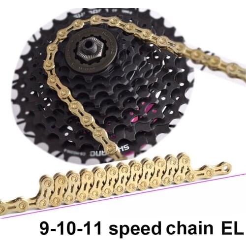 Gold Color Bicycle chain hollow bike chains 9 10 11 speed 116 links EL Ultralight MTB Mountain Road Bike Variable 27 30 33 speed