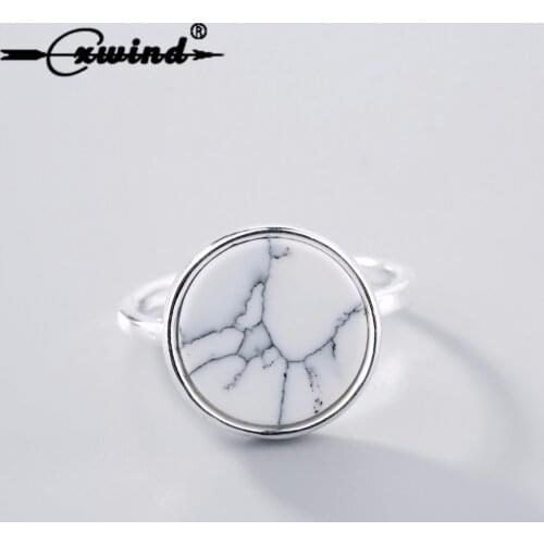 Cxwind Charm Round Black and White Stone Rings Adjustable Ring For Women Men Finger Around Cute Two Color Jewelry