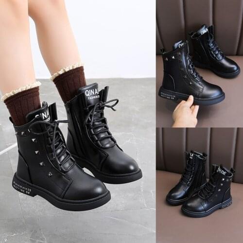 Kids Martin Boots PU Leather Boys Girls Soft Sole Short Fashion Boots British Style Baby Lightweight Knee Length Warm Fur Boots