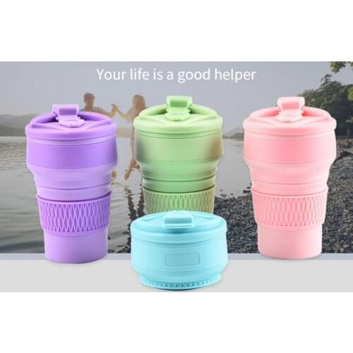 DHL 100pcs 350ml Folding Silicone 4 color Portable Collapsible Travel Coffee Cup