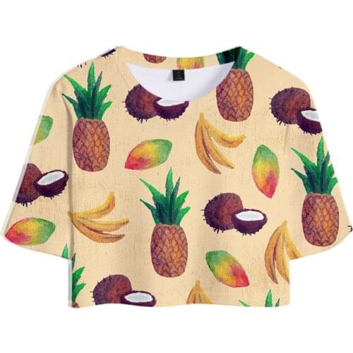 Printed Pineapple mango banana T-shirt Exposed navel Fashion Girls Fruits 3D T-shirt Exposed navel short tees Cool summer Top