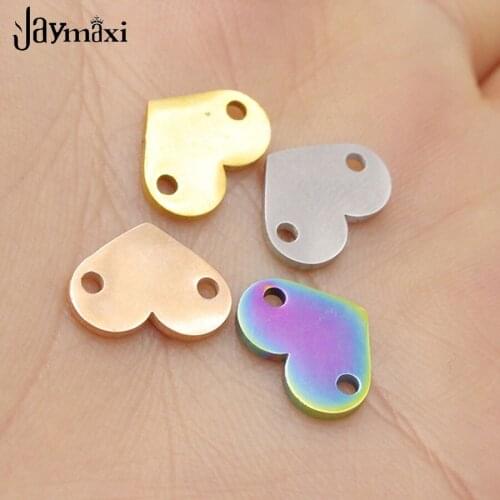 Jaymaxi 4 Colors Heart Connectors for Bracelet Necklace Full Mirror Polish Effect Stainless Steel DIY Jewelry Charm 20Piece/lot