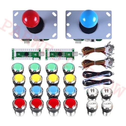 2 Player Arcade DIY Kits Parts USB Encoder to Arcade Joystick + Silver plated button with LED Light for Mame Jamma Machine Parts