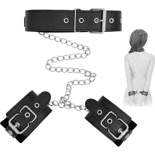 EXVOID Slave Lock Collar Leather BDSM Bondage Adult Games Hand Cuffs Neck Collar Slave Restraints Sex Toys For Couples Handcuff