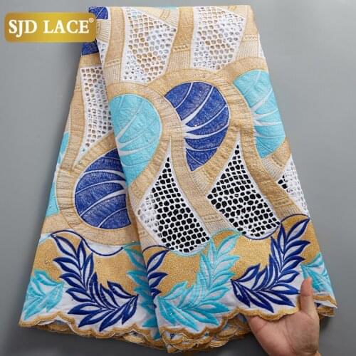 SJD LACE High Quality African 100%Cotton Lace Fabric With Holes Nigerian Swiss Voile Lace Embroidery 5Yards For Wedding SewA2481