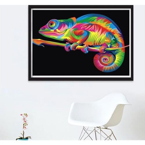 LaoJieYuan 5D Diy crystal Cross Stitch Full Diamond Embroidery colorful lizard pattern 3D Diamond Pebble round diamond painting