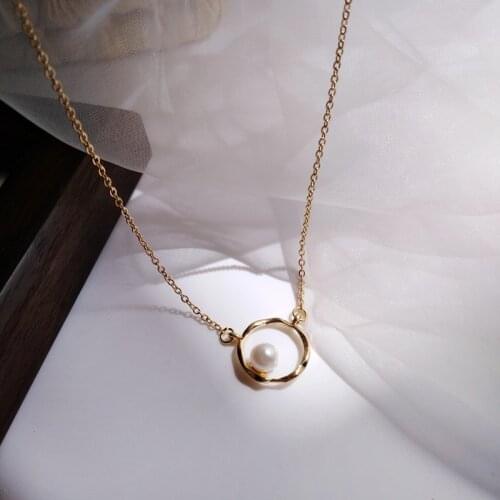 Pearl Metal Choker Necklace Circle Pendants Women Jewelry On The Neck Chain Beads Necklace Chocker Collar For Girl