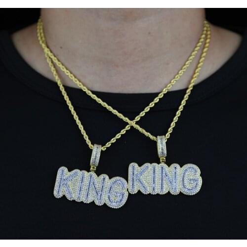 Mens Hip Hop Jewelry King Pendants Necklaces Bling Ice Out 5A Cubic ziecon Rope Chain Letter Choker Rapper Jewelry Gifts
