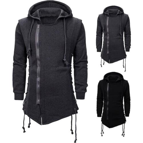 Dark Stylish Long Sleeve Hooded Coat Sweatshirts Men Jacket Drawstring for Party