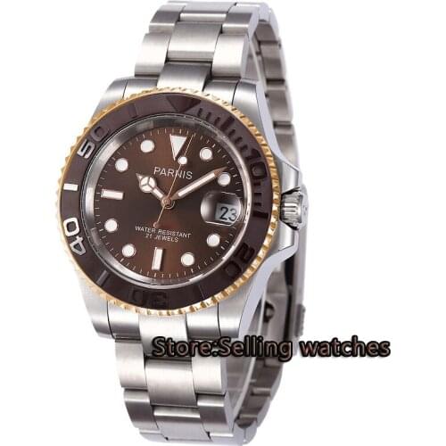 40mm Parnis coffee dial luminous Sapphire glass coffee ceramic bezel MIYOTA Automatic movement Mens watch