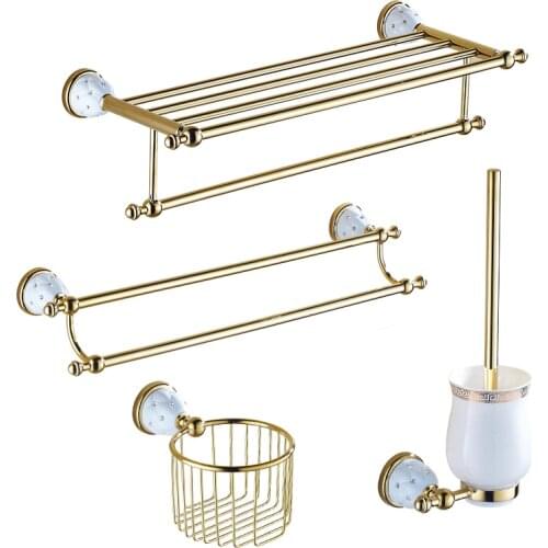 Bath Accessories Set Diamond Inlaid Bath Towel Rack Gold Bathroom Shelf Luxury Towel Holder Metal Bathroom Hardware Set