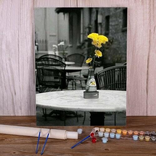 Black And White Landscape Coloring By Numbers Painting Package Oil Paints 50*70 Picture By Numbers Photo Drawing