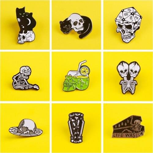 Skull Icons On The Backpack Set Metal Badges For Clothes Paired Jewelry Punk Enamel Pin On Clothes Decorative Pin Lapel Stripes