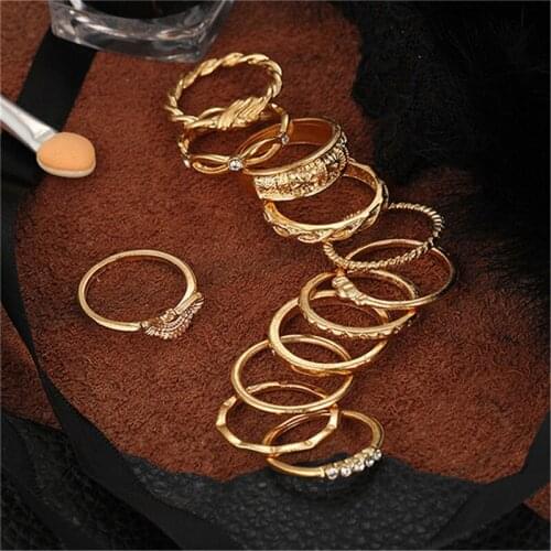 Simple Round Gold Rings Set For Women Vintage Crystal Twist Weave Finger Ring Knuckle Female Fashion Jewelry Gifts