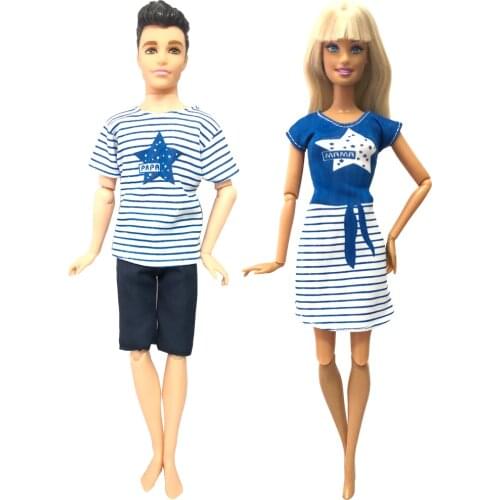 NK 2 Pcs/Set Couple Doll Dress Daily Casual Wear Clothes for Barbie Doll Ken Doll Boys Girls Doll Accessories Kids Toy 12'' 12X