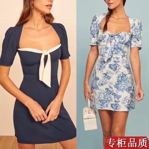 New Navy Blue Square Collar Short Skirt French Victorian Playful Girl Dress