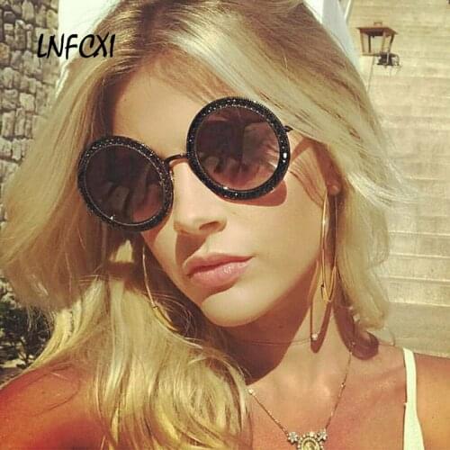 LNFCXI New Female Luxury Crystal Decoration Sun glasses Women Super Round Sunglasses Men Oversize Ladies Gradient Lens Glasses