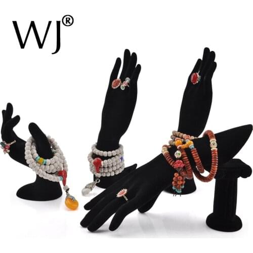 Wholesale 4pcs Mannequin Hand Form Jewelry Display Bracelet Ring Necklace Stand Holder Rack Set Showcase Countertop Black Velvet