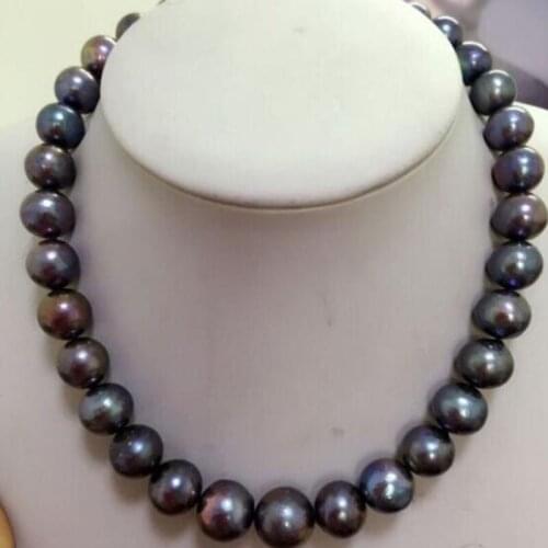 13- 14mm natural freshwater round black red green multicolor pearl necklace18inch