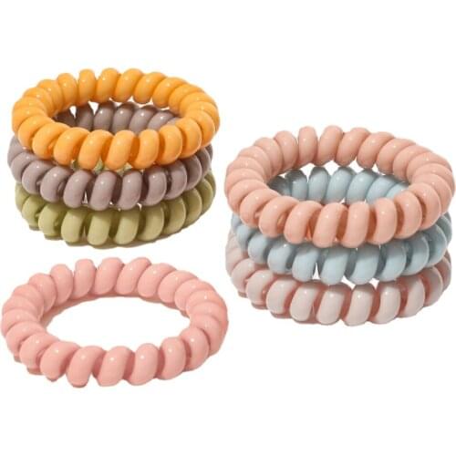 Women Colorful Elastic Plastic Rubber Telephone Cord Wire Hair Ties Coil Scrunchies Hair Ring Band Accessories QY123023