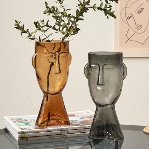 Nordic Creative Face Glass Vase Transparent Vases for Decoration Living Room Decor Flower Vase Table Decoration Accessories Gift