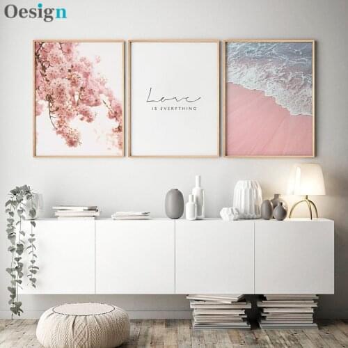 Estilo escandinavo cartaz mar praia decorativo imagem rosa flor arte da parede para sala de estar nordic decoração casa