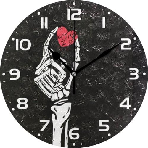 Funny Skull Design Round Black Wall Clock Numeral Home Decor Silent Non Ticking Wall Watch For Living Room Bedroom 9.8 Inch