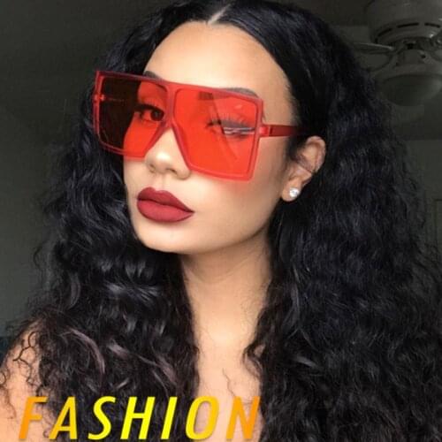 2021 Oversized Square Sunglasses Women New Luxury Brand Trendy Flat Top Red Blue Clear Lens Vintage Men Gradient Shades UV400