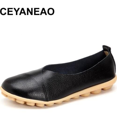 CEYANEAO2019 Handmade Leather Women Plus Size Sewing FlatsMoccasins Loafers Ballet Flats WomenComfortable Soft Casual ShoesE1460