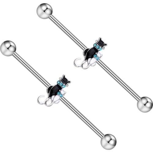 16G Stainless Steel Industrial Barbell with Opal Earrings for Women Men Cartilage Helix Rings Piercing Jewelry 1 1/2 In