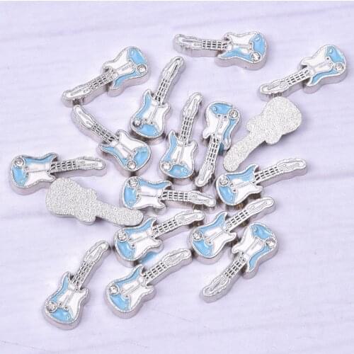 F194 Alloy Silver Plated Guitar With Crystal Charms For Floating Mom Glass Locket Pendant Gifts
