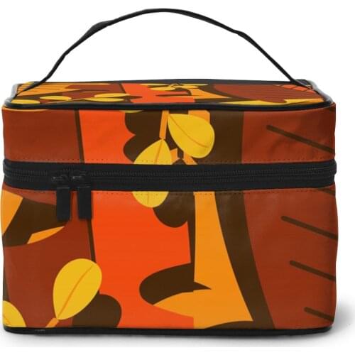 2021 Women Makeup Bag Cosmetic Bags Autumn Leaves Orange Background Ladies Beauty Case Cosmetics Organizer Toiletry Bag